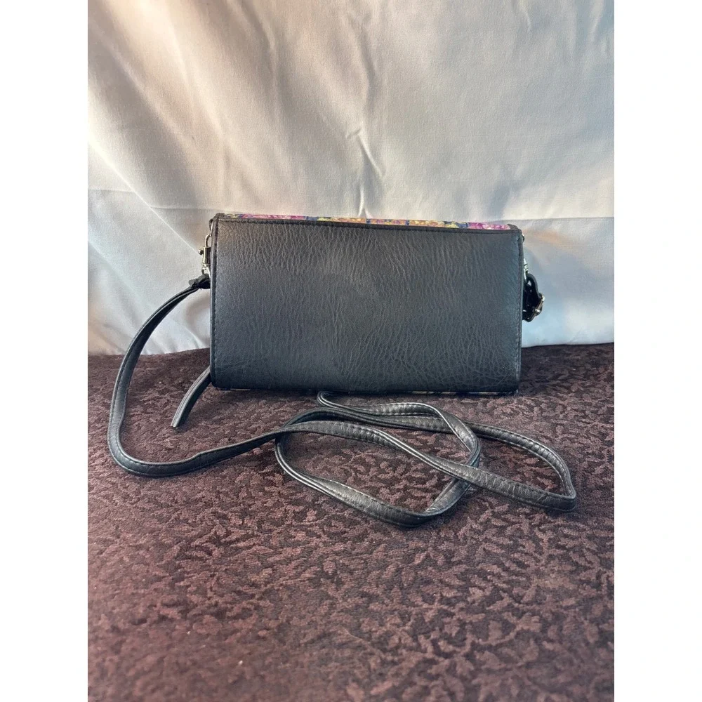 Nicole Miller New York Floral Crossbody Bag Black Purple floral Print Wallet